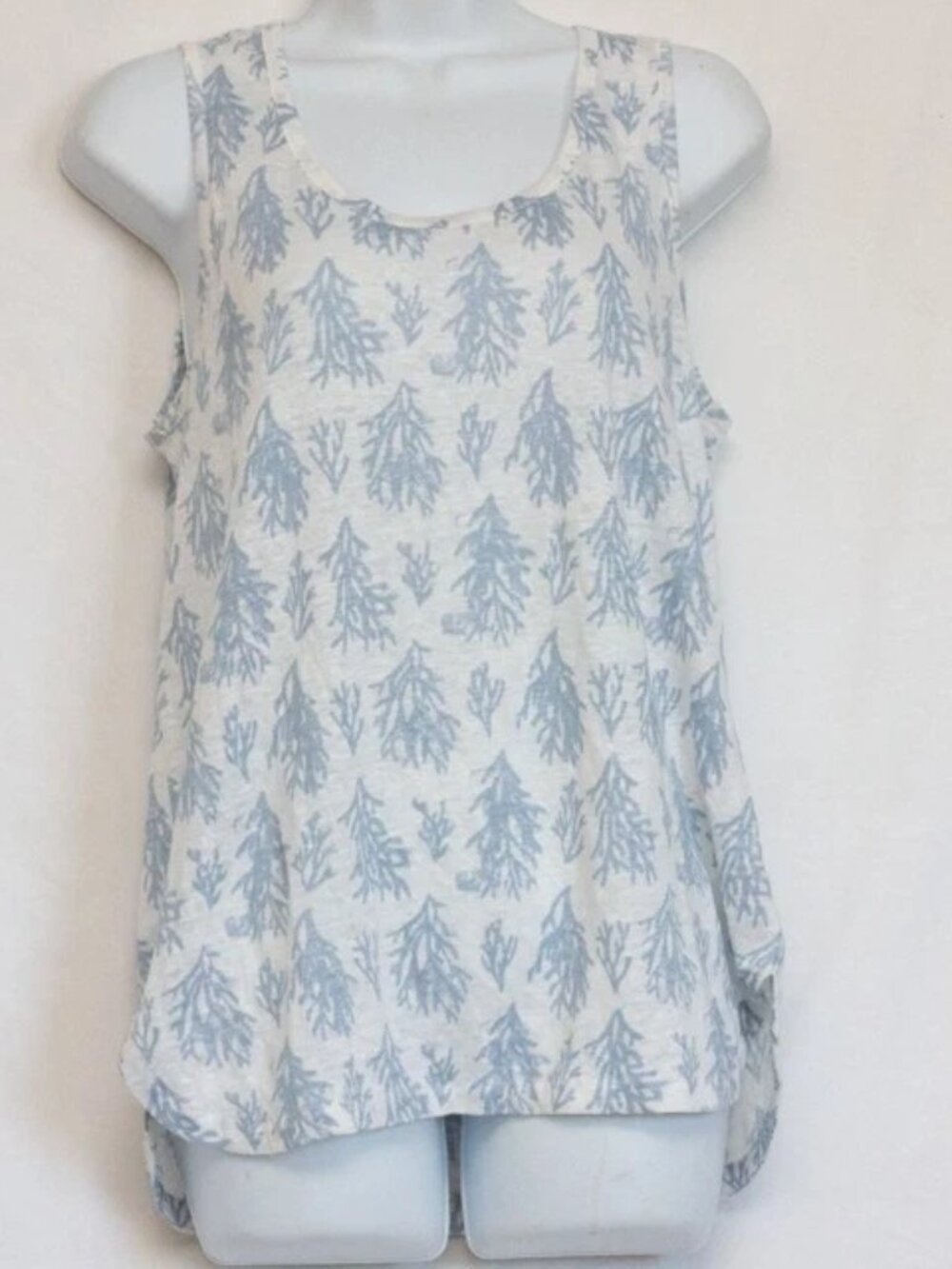 St. Tropez West 100% Long Tank Top Blue Coral Pattern Beach Nautical Coastal M